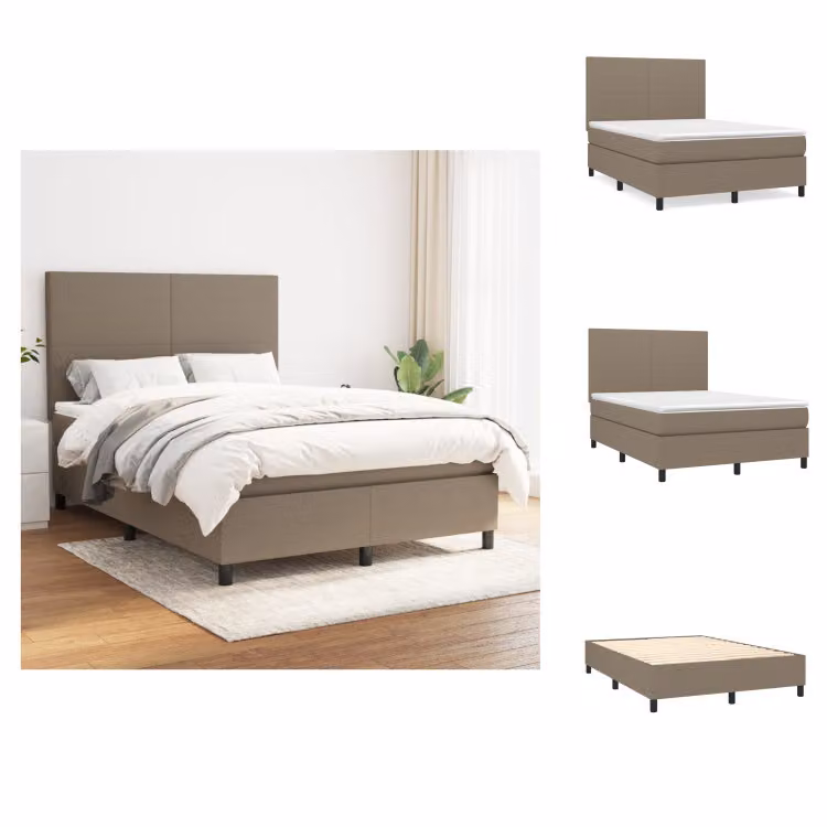 vidaXL Letto a molle con materasso in tessuto taupe 140x200 cm - Letti e strutture letto