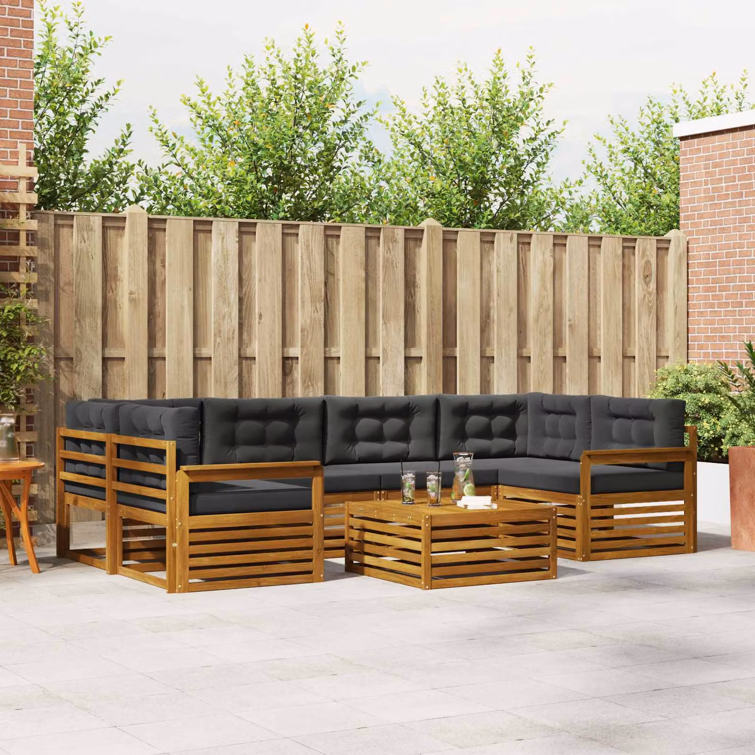 Set di divani da esterno vidaXL 7 pz in legno di acacia con tavolo da caffè, colore beige e antracite