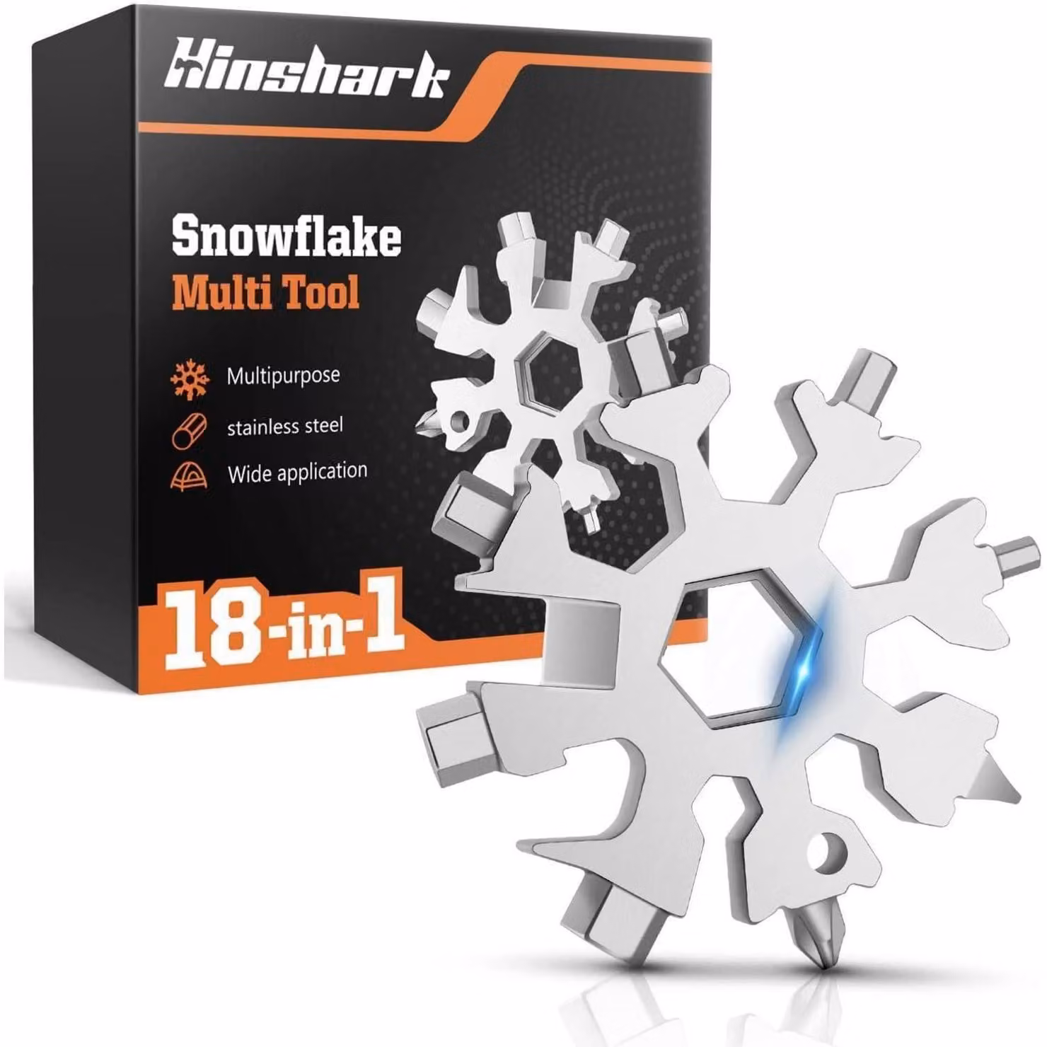 Schneeflocken MultiTool 18-in-1, acciaio inossidabile, argento, ideale come regalo per uomini, un gadget utile