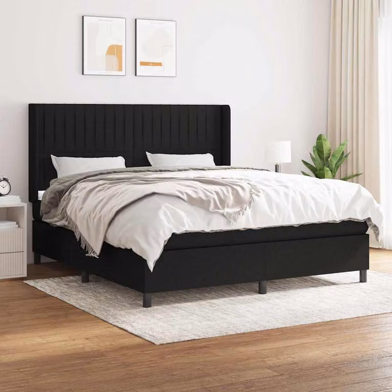 vidaXL Letto Ibrido con Materasso e Giroletto a Molle in Tessuto Nero e Bianco L/P/H: 183 x 203 x 128 cm