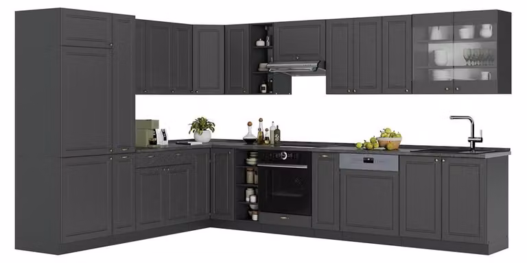 Cucina angolare completa Vicco Fame-Line Oro-antracite rustico/Antracite 347 x 257 cm, PL Antracite, Model 57283