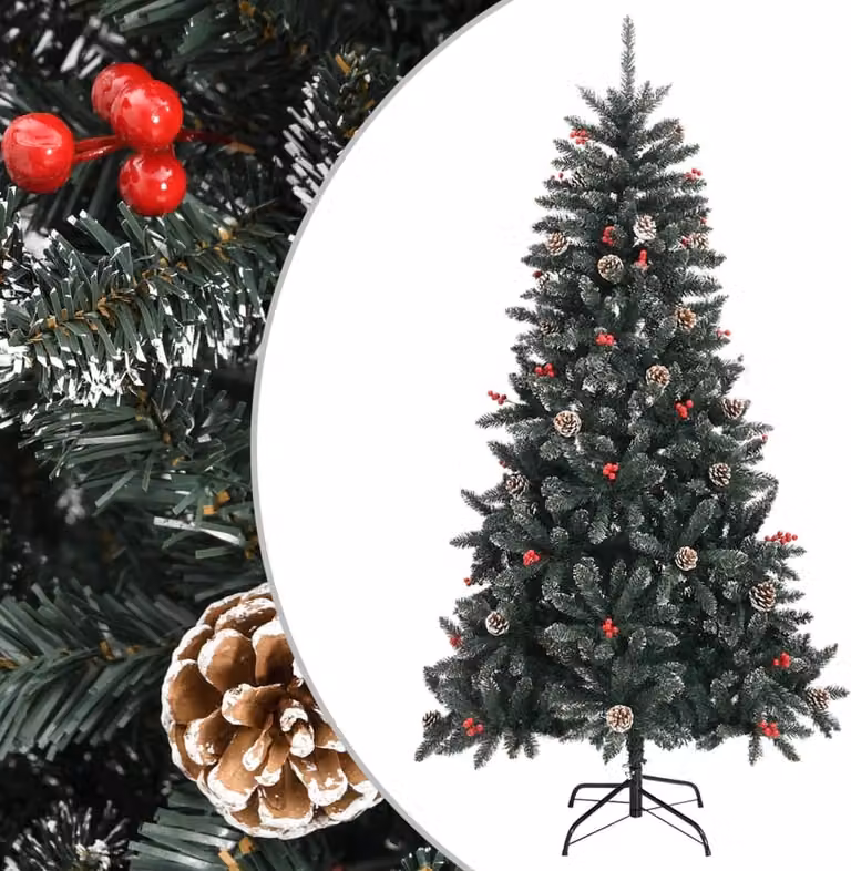 The Living Store Albero di Natale artificiale con supporto verde 180 cm in PVC