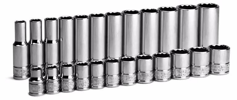 Set di chiavi a bussola da 3/8", a 12 punti, composto da 24 pezzi, con misure da 8 a 19 mm, ideale per l'uso in officina e per lavori di riparazione