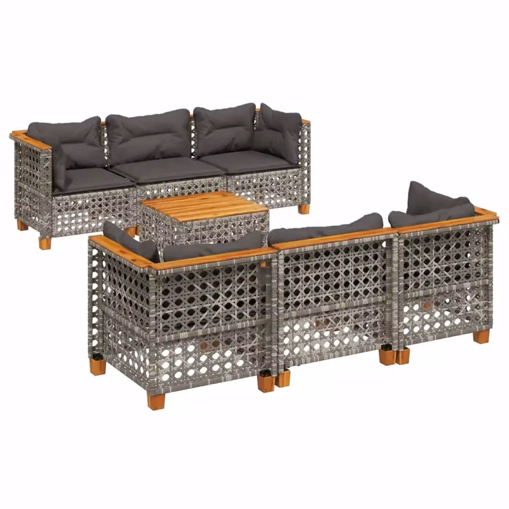 Set di divani da giardino vidaXL in polyrattan grigio con cuscini, tavolino e moduli a L per esterno – 2