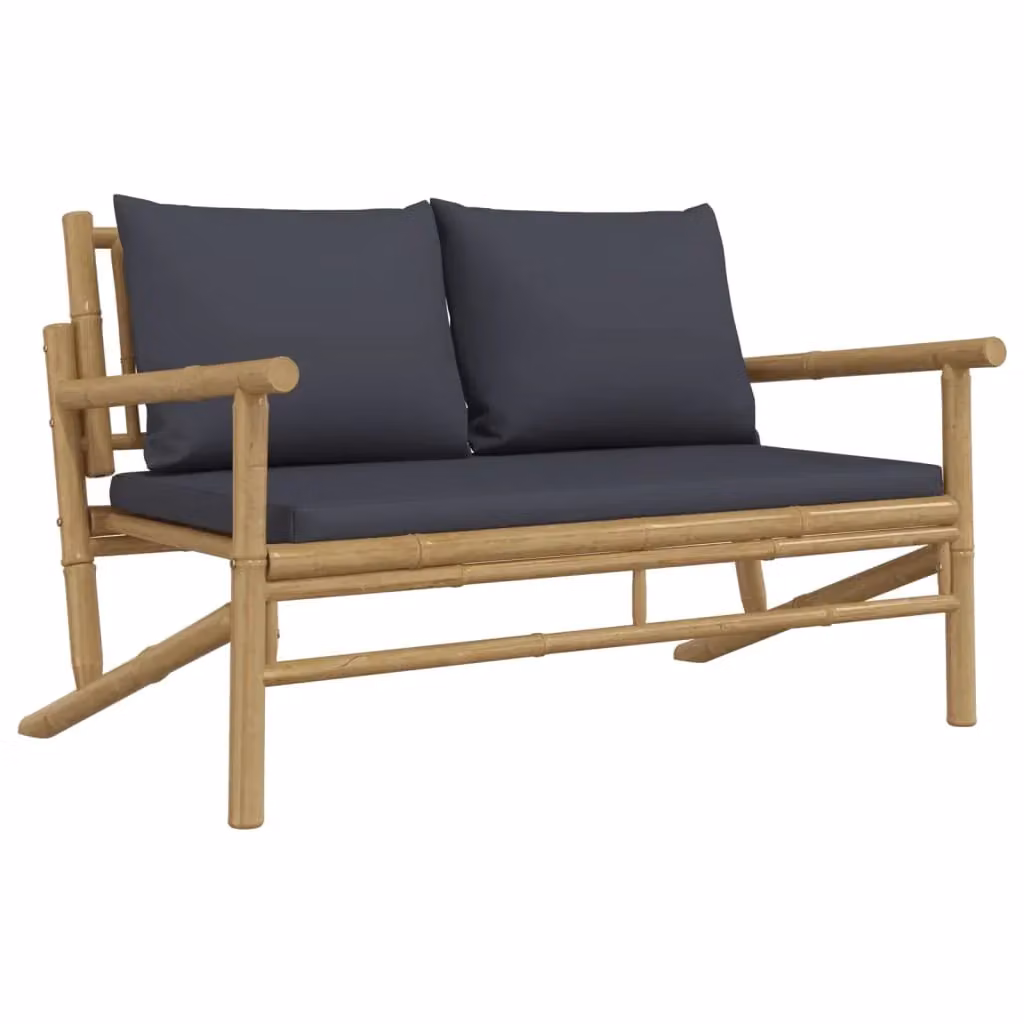 Set di mobili da giardino Outsunny in bambù con 5 pezzi e cuscini grigi – 2