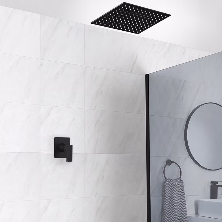 Sistema Doccia Nero con Soffione Doccia Incasso (1 Via) - Preto