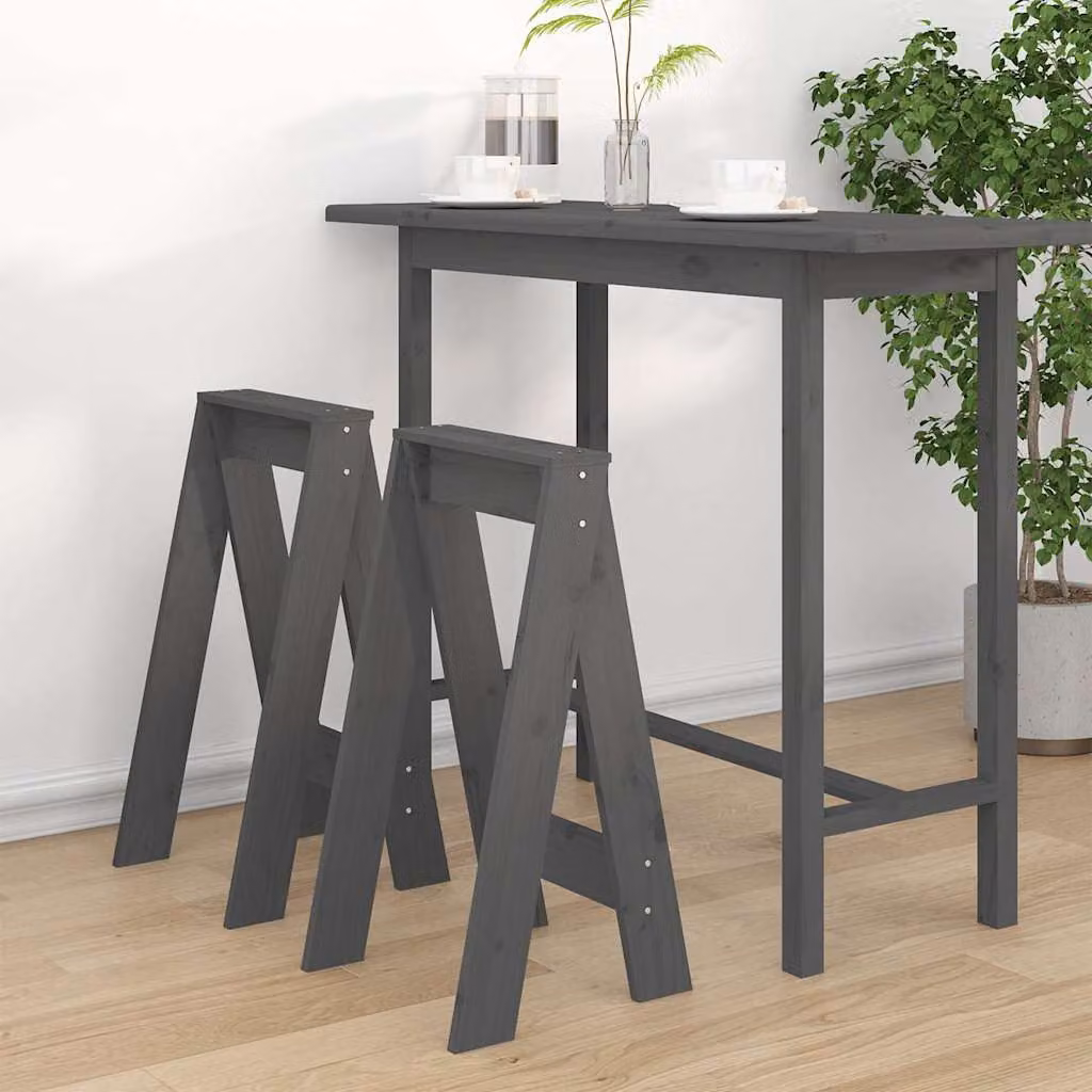 Set di 2 sgabelli vidaXL in legno massello di pino grigio, L/P/H: 40 x 40 x 75 cm