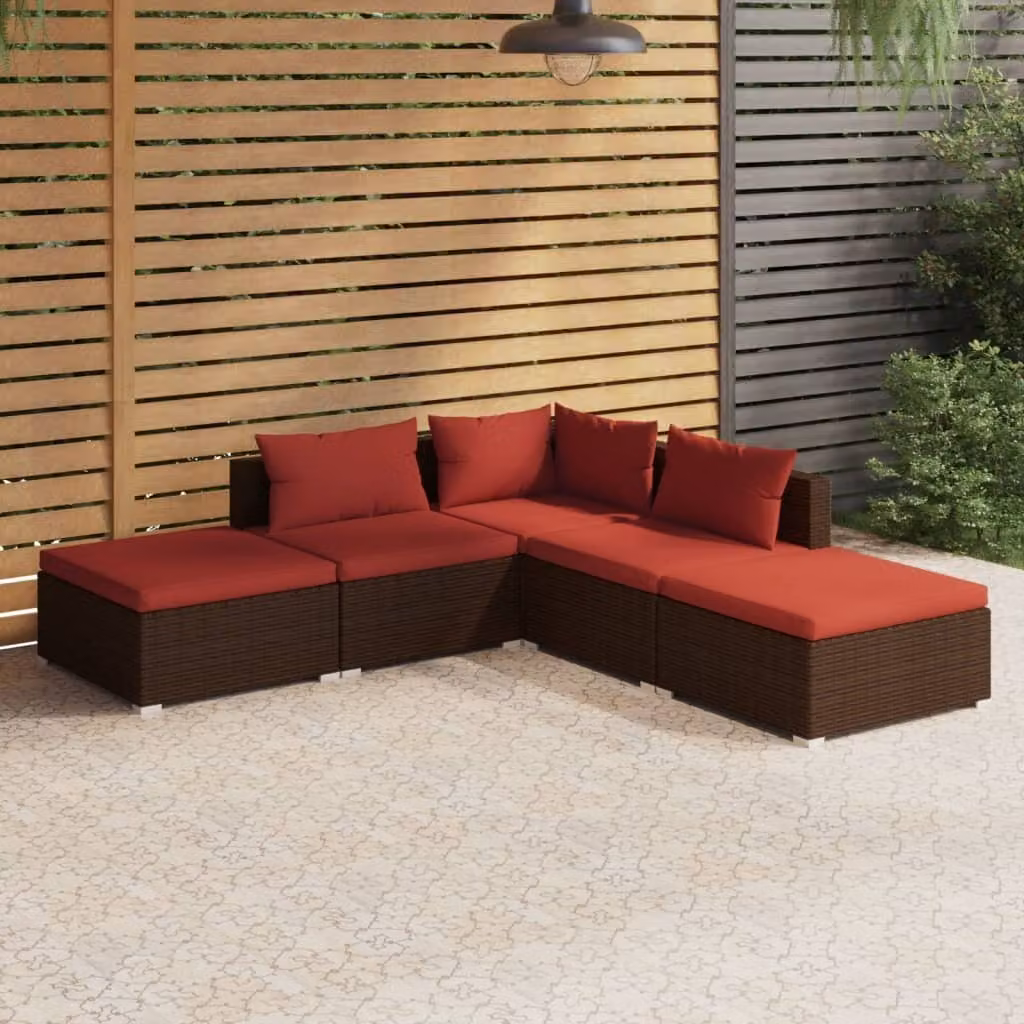 Maison Exclusive - Set da giardino da 5 pezzi con cuscini in polyrattan marrone