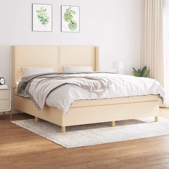 Letto Ibrido vidaXL con Giroletto a Molle e Materasso in Tessuto Beige e Bianco L/P: 180 x 200 cm