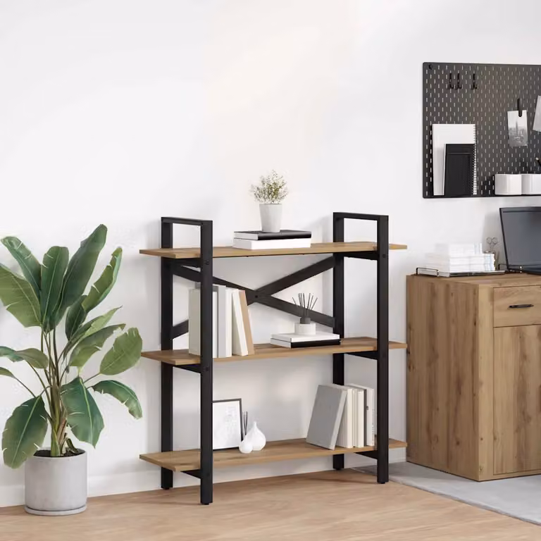 Libreria industriale vidaXL a 3 livelli in legno e metallo, colore marrone, L 100 x P 33,5 x H 102 cm