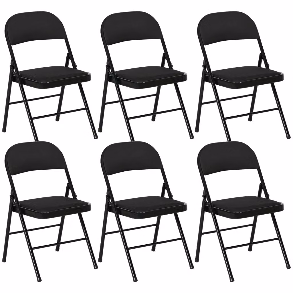 Set di 6 Sedie Pieghevoli da Pranzo Minimal Imbottite con Struttura in Acciaio Nero – 2