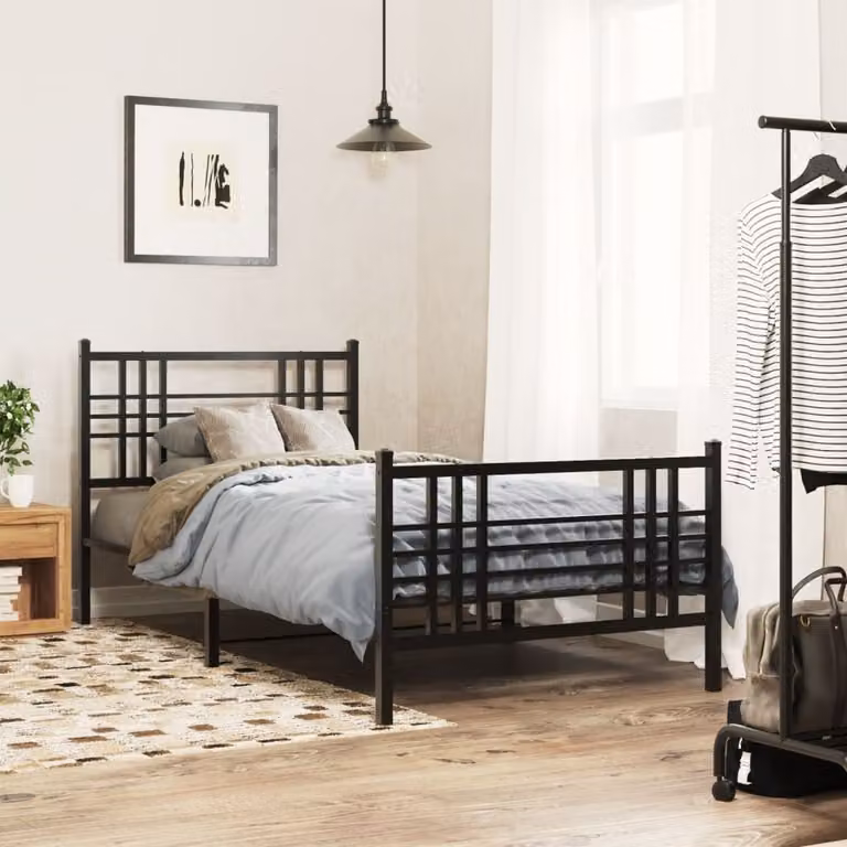 vidaXL Giroletto in metallo nero con testiera e pediera L/P/H: 190 x 90 x 105 cm