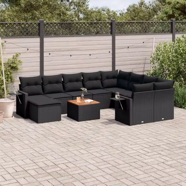Set di Divani da Giardino Moderno VIDAXL in Polyrattan Nero con 11 Pezzi e Cuscini