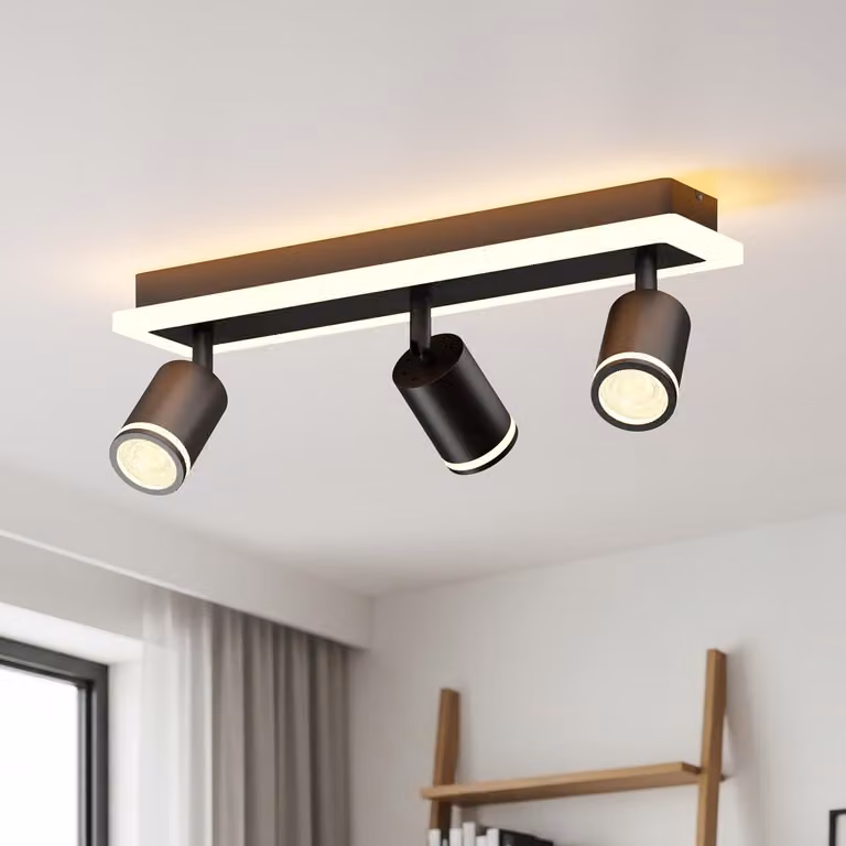 LVWIT, plafoniera LED nera, lampada da soffitto a 3 luci orientabili, lampada da cucina GU10, faretti da soffitto, lampada da soffitto moderna per soggiorno, camera da letto, senza lampadine