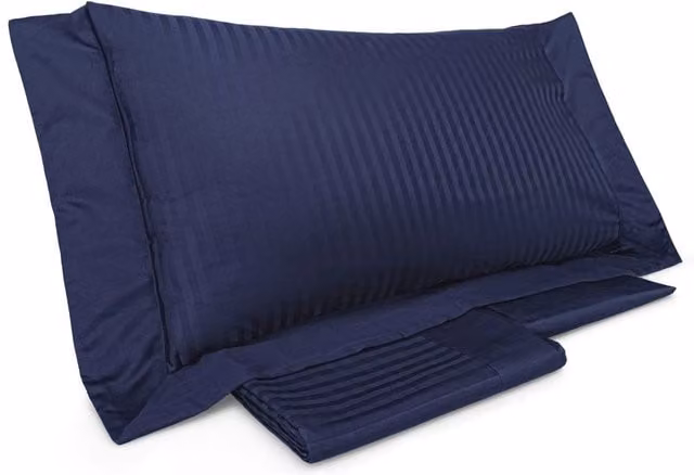 Set Copripiumino Mitera Blu a Righe in Mako Satin di Cotone con Lenzuolo e Federe, L 160 x P 200 cm – 1