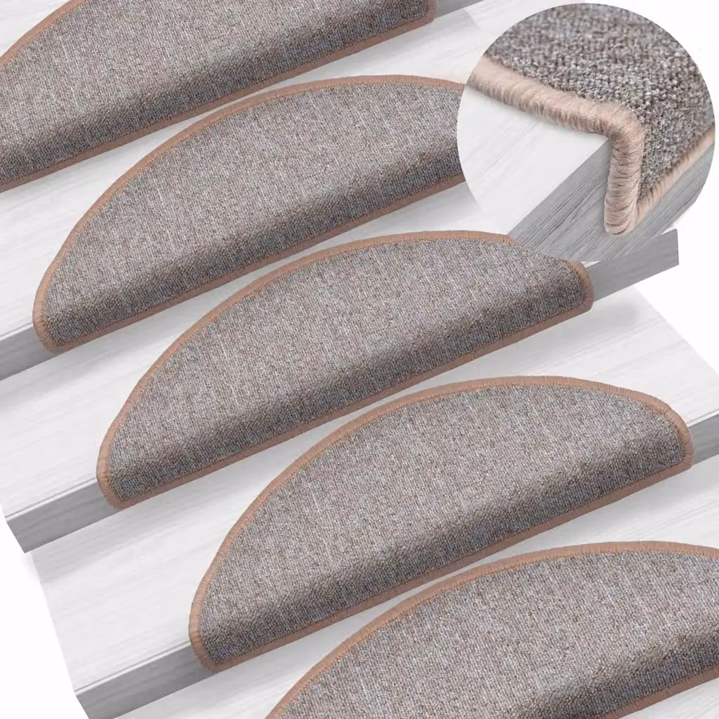 Set di 10 tappetini per scale semicircolari vidaXL, colore marrone chiaro, L: 65 cm, P: 24 cm, H: 3,5 cm
