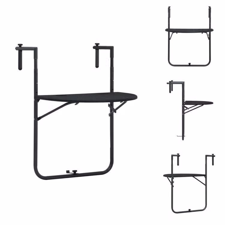 vidaXL Tavolo sospeso da balcone nero 60x64x83,5 cm in plastica effetto rattan - Tavoli da giardino