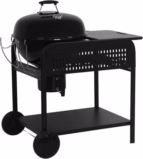 Barbecue a carbonella con carrello e coperchio, ø53cm, nero