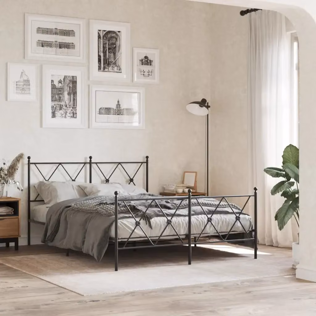 Letto matrimoniale DESIGN IN con testiera e pediera in metallo nero L 140 x P 190 cm – 2