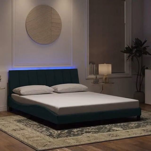 Giroletto con LED senza Materasso-Struttura Letto Hanko Verde Scuro 160x200 cm in Velluto