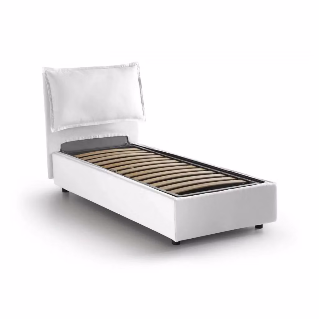 Letto singolo contenitore Abroghat Talamo Italia con rivestimento in tessuto bianco, adatto per materasso 90x200 cm – 2