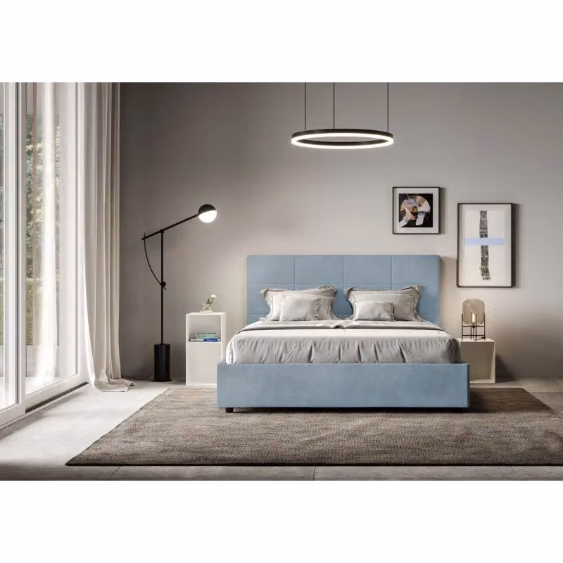 Letto matrimoniale alla francese Ityhome Mika con contenitore in microfibra azzurro L/P/H: 220 x 150 x 122 cm – 2