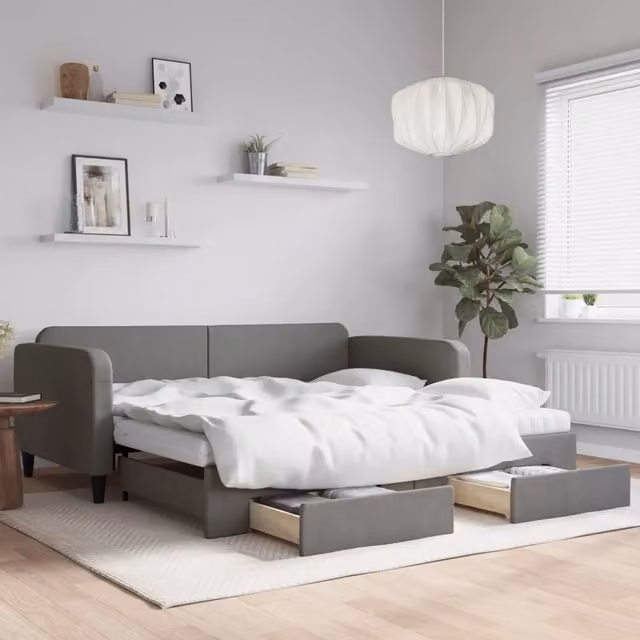 Divano Letto Estraibile con Cassetti vidaXL in Tessuto Grigio L: 223 cm, P: 110 cm, H: 75 cm – 1