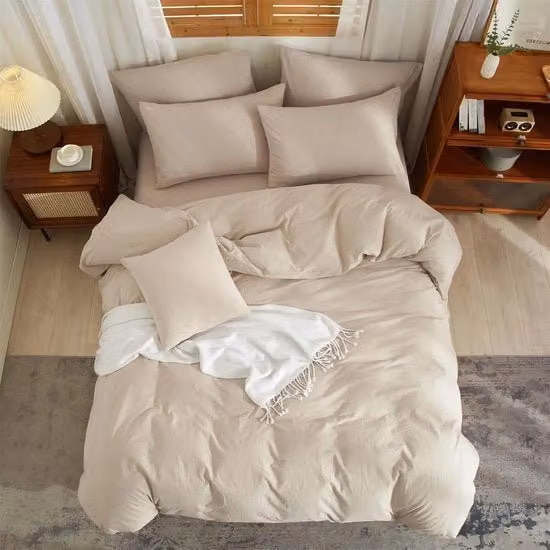 Set di Biancheria da Letto in Cotone e Lino Beige, Composto da Lenzuolo Piano e Federe, Certificato Oeko-Tex Standard 100, Dimensioni: 135x200 cm e 80x80 cm