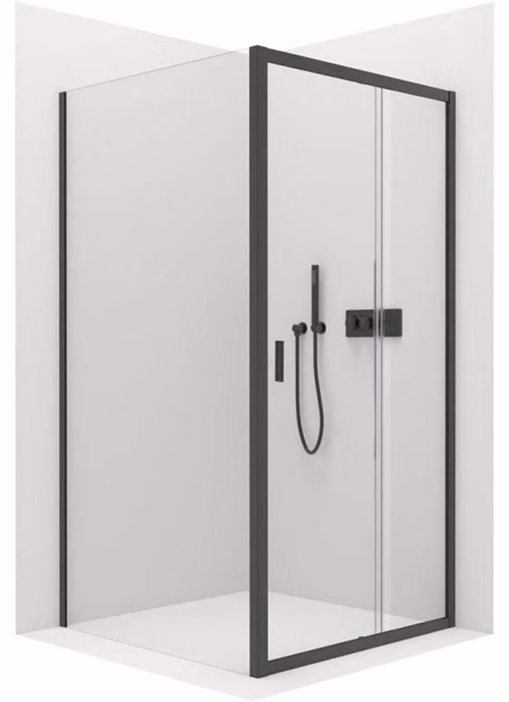 CERANO - Box doccia Varone LINE L/P - 6 mm - nero opaco, vetro trasparente - 140x70x195 cm - scorrevole