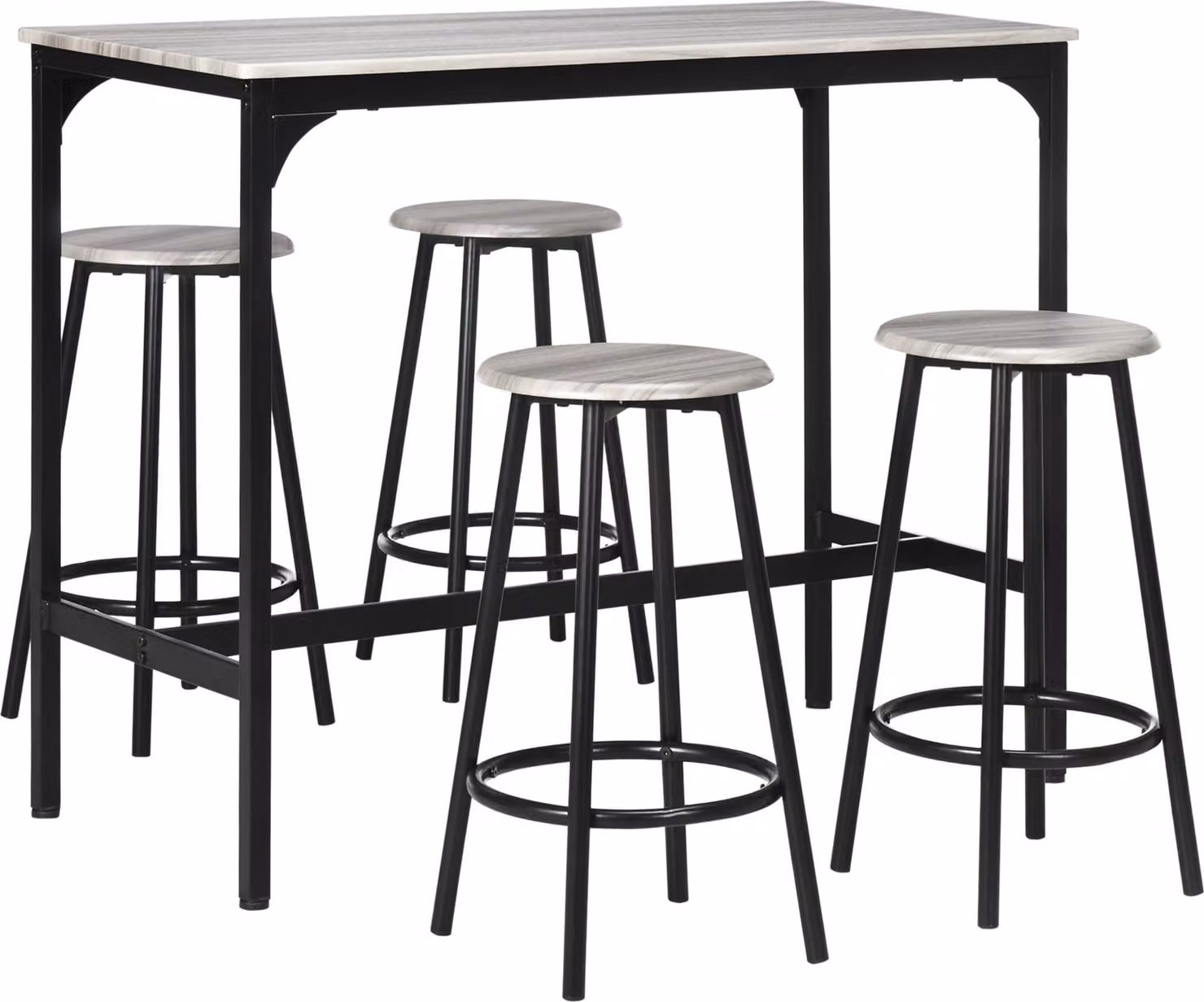 Set composto da tavolo da bar e sgabelli, set da 5 pezzi, tavolo da cucina con 4 sgabelli, set da pranzo in stile industriale, per cucina e sala da pranzo, metallo, grigio