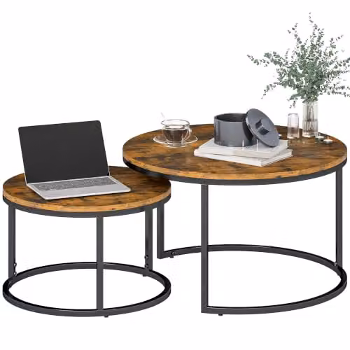 HOMCOM Set di 2 tavolini da caffè 78,5x78,5x46,5cm Marrone Rustico