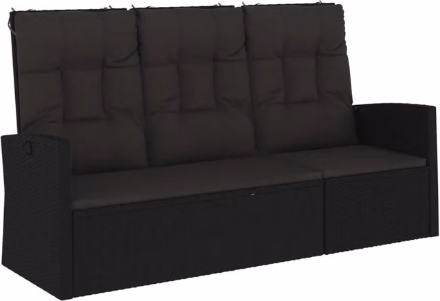 Panchina da Giardino | Panca da Giardino Reclinabile con Cuscini 173cm Polyrattan Nero