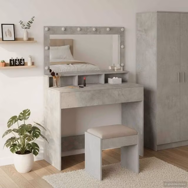Tavolo da Trucco con specchio-Tavolo da Vanit¨¤ Grigio cemento 100 x 41 x 135 cm