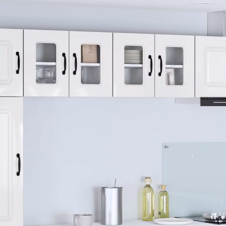 vidaXL Pensile da cucina Kalmar moderno con ante in vetro Bianco Lucido L 60 cm, P 31 cm, H 40 cm