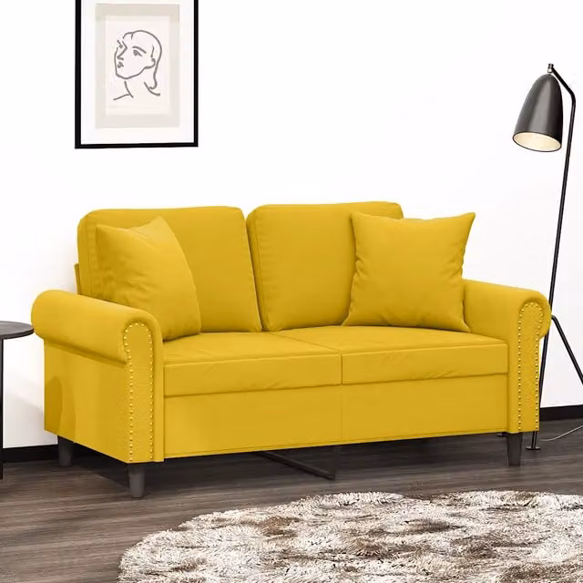 Divano a 2 Posti con Cuscini-Sofa 2 Posti con Cuscini Giallo 120 cm in Velluto 812239