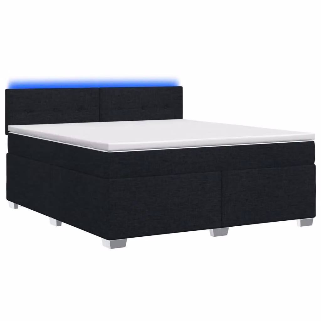 Letto con Box Spring e Materasso Ibrido vidaXL in Tessuto Nero con Illuminazione LED e Porta USB L/P/H: 160 x 200 cm – 2