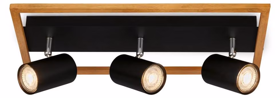 Faretto, nero, con legno, escl. 3xGU10/max. 9W