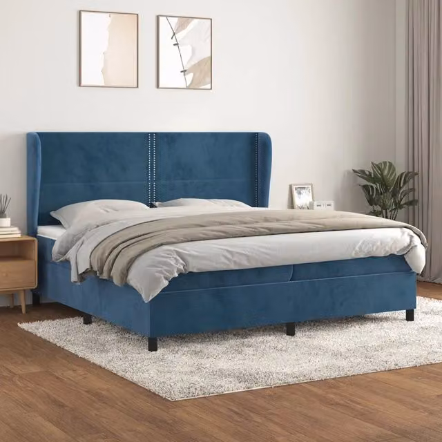 Letto matrimoniale ibrido vidaXL con struttura in velluto blu e bianco, L/P/H: 200 x 203 x 128 cm
