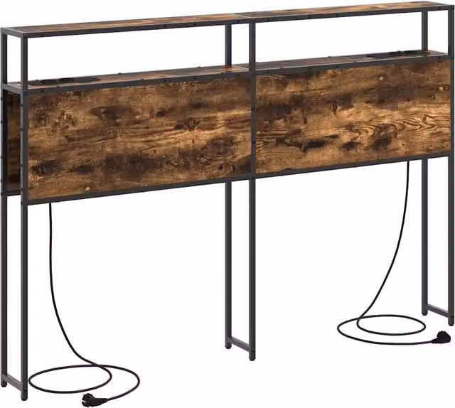 Testiera contenitore moderna in legno e metallo con ripiani integrati e porta USB colore marrone L: 153 cm, H: 98 cm, P: 20,32 cm