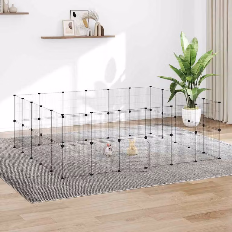 Gabbia per animali vidaXL in acciaio con 44 pannelli e porta, colore nero, H: 175 cm, L: 210 cm, P: 70 cm