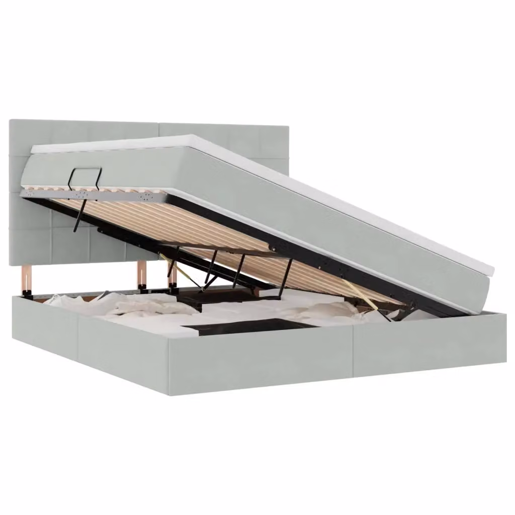 Letto con contenitore vidaXL in velluto grigio con illuminazione LED e porta USB L/P: 160 x 200 cm – 2