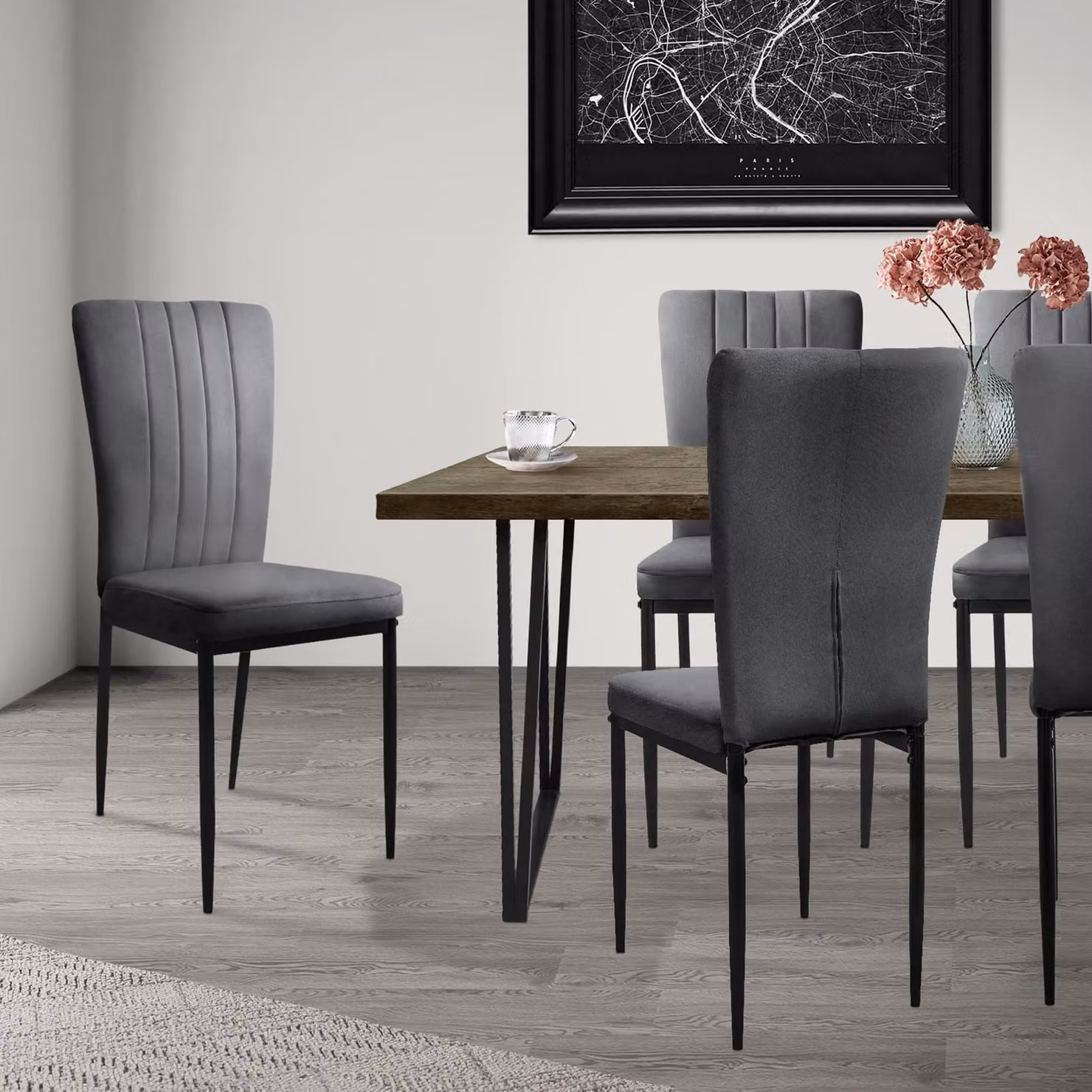 ML-Design set di 4 sedie da pranzo con rivestimento in velluto, grigio, sedie da cucina con schienale, sedia imbottita con gambe in metallo
