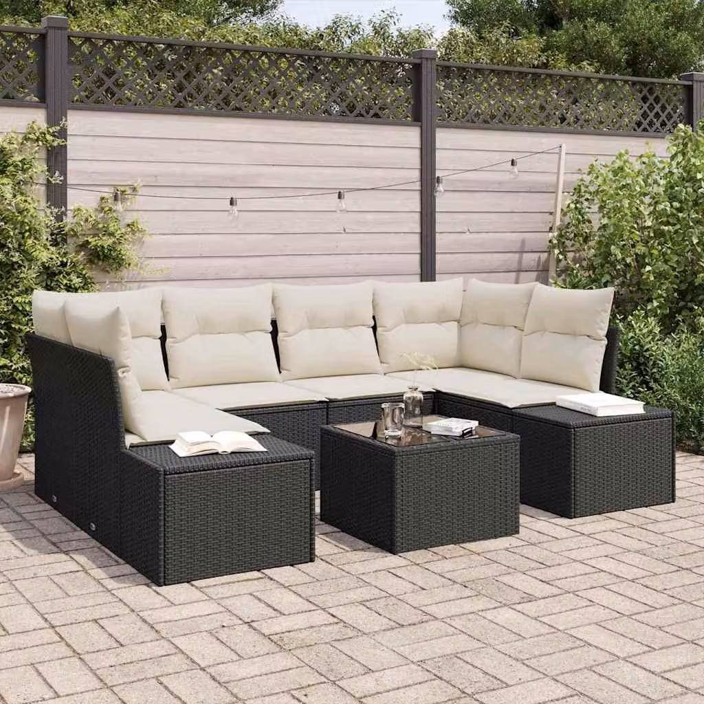 Maison Exclusive - Set Divano da Giardino 8 pcs Nero e Crema polyrattan