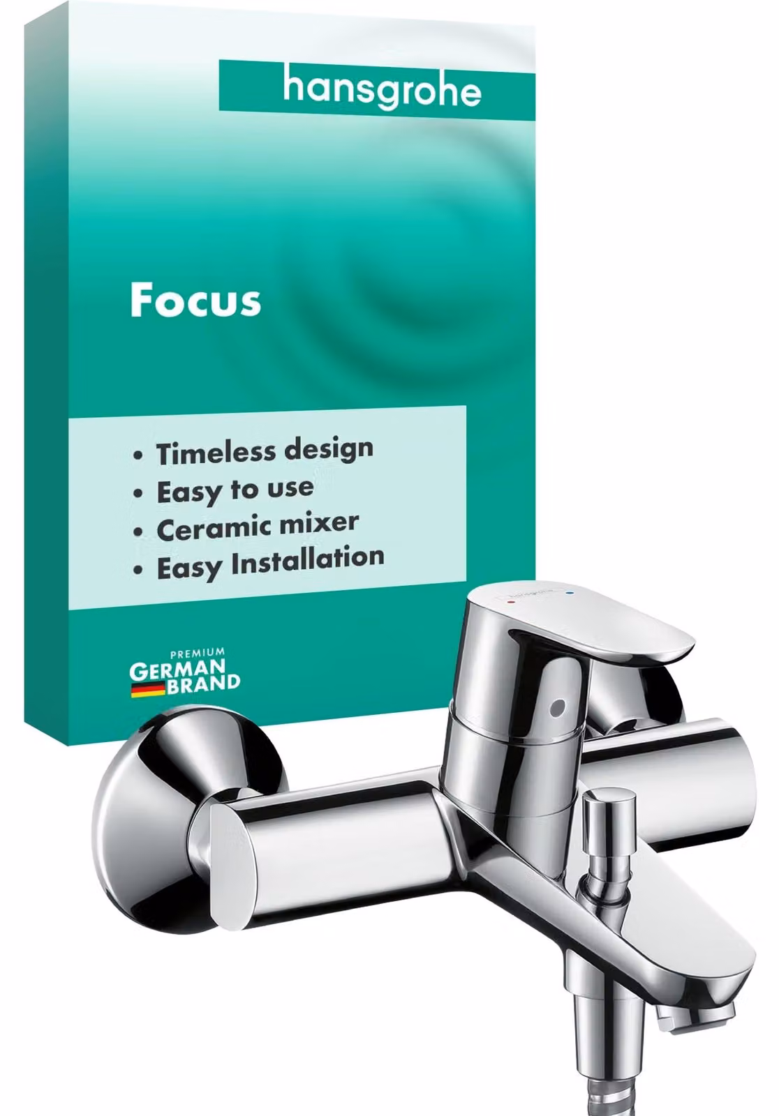 Miscelatore per bagno da appoggio, modello Focus, 2 funzioni, cromo, 100 mm