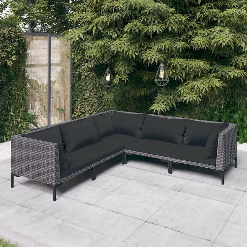 Set da giardino vidaXL composto da 5 pezzi con divani a L e cuscini in polyrattan color antracite