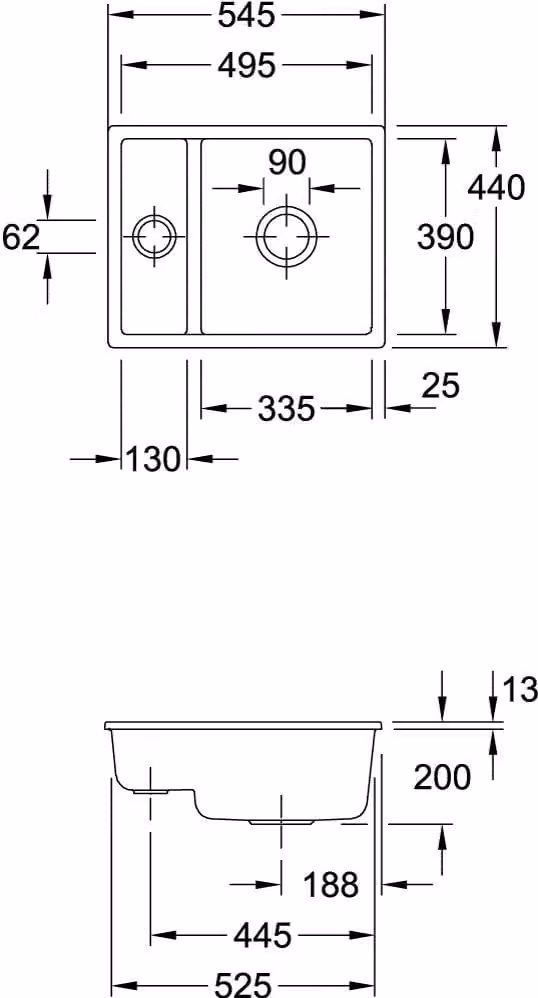 Villeroy & Boch 675802SM Lavello sottopiano Subway 60 XU 545x440 mm