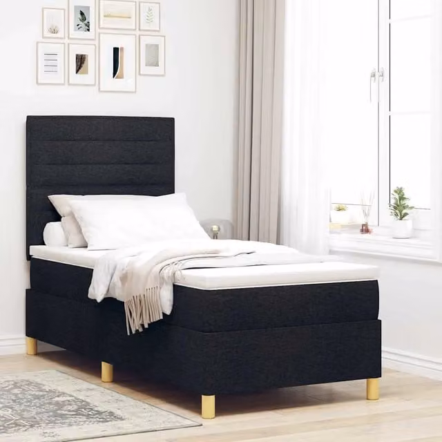 Letto a Sorgente LED con testiera Nero 100 x 200 cm Tessuto 3343000