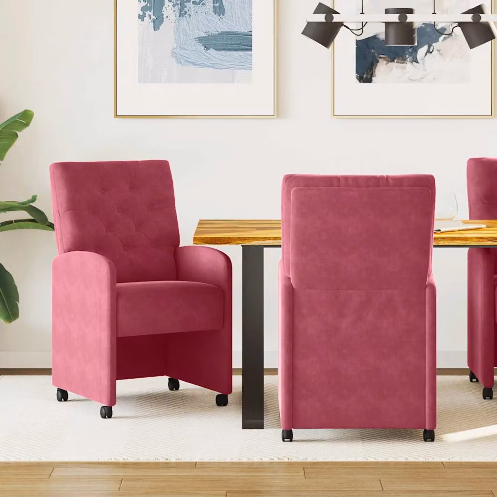 Set di 2 sedie da pranzo vidaXL con ruote in velluto rosso vino L: 58 cm, P: 67 cm, H: 97 cm – 1