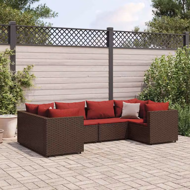 vidaXL Set di Divani da Giardino a L in Polyrattan Marrone con Cuscini e Struttura in Acciaio