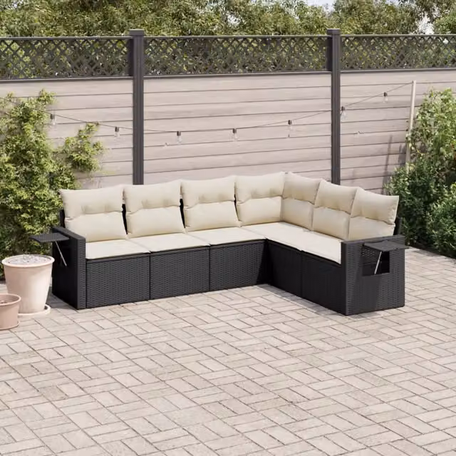 Set Divano da Giardino 6 pz con Cuscini Nero in Polyrattan 3220205